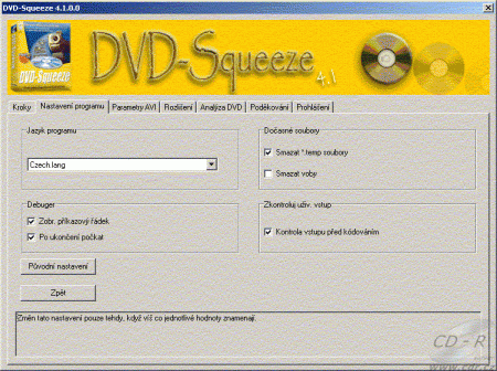 DVD squeeze  - nastavení programu