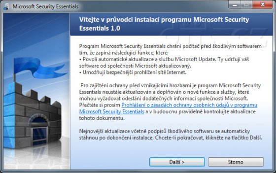 Microsoft Security Essentials - instalace (v češtině)