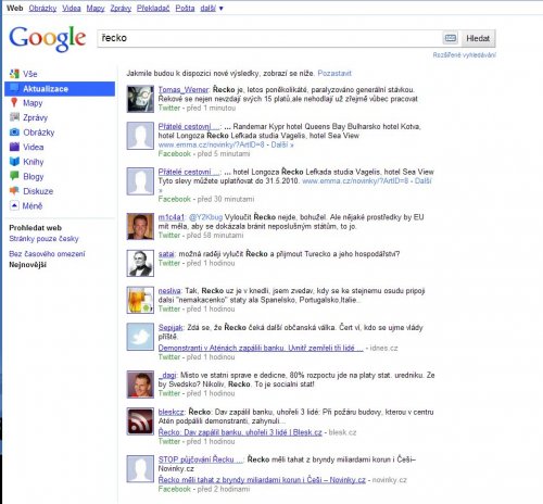 Google - výsledky vyhledávání aktualizace