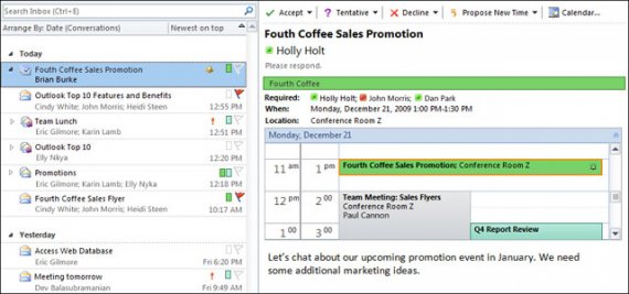 Calendar preview in Outlook 2010