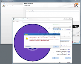 Nero Essentials - LabelTag Editor - upozornění na přetahování obrázků z disku