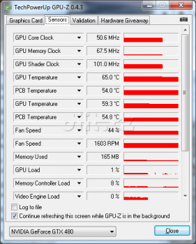 VLC 1.1.0 - vytížení GeForce GTX 480