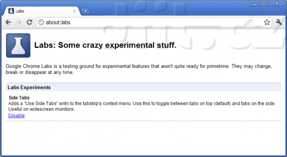 Google Chrome: about:labs