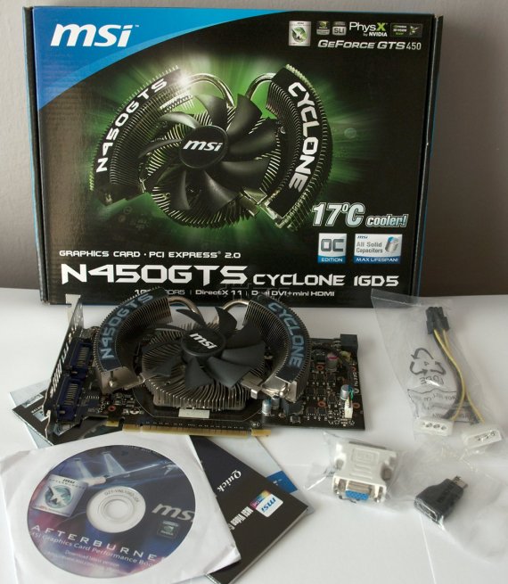 GeForce GTS 450: MSI Cyclone, obsah balení