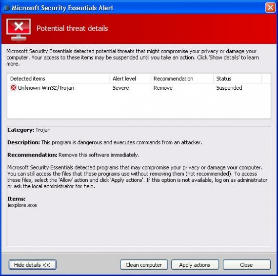 Falešný Microsoft Security Essentials