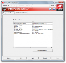Stávající ATI Catalyst Control Center: informace o softwaru