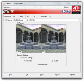 Stávající ATI Catalyst Control Center: nastavení kvality renderování