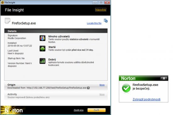 Symantec Norton Internet Security 2011 - soubor je bezpečný