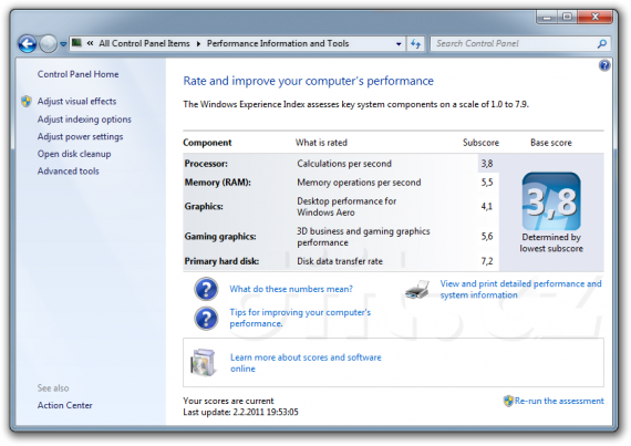 Gigabyte GA-E350N-USB3 - Windows Experience Index (Windows 7 x64 SP1)