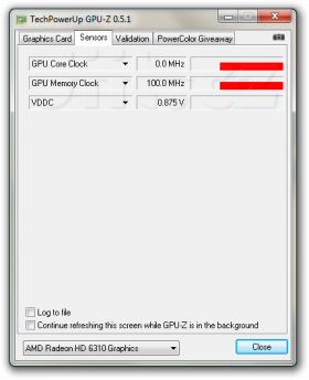Gigabyte GA-E350N-USB3 - GPU-Z 0.5.1, informace o senzorech grafiky