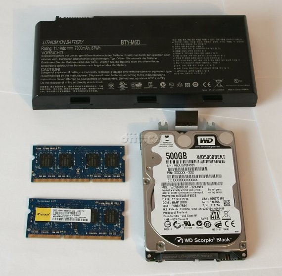 MSI GT663: HDD, RAM, akku