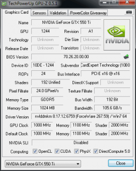 Gainward GeForce GTX 550 Ti Golden Sample: GPU-Z