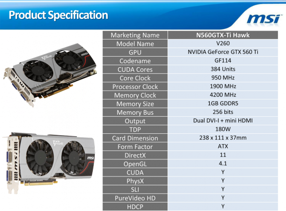 MSI N560GTX-Ti Hawk - specifikace