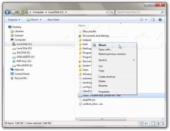 „Windows 8“ M1 - připojování virtuálního disku (VHD)
