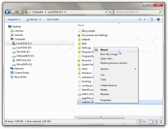 „Windows 8“ M1 - připojování virtuálního DVD (ISO)
