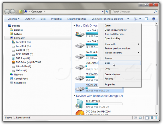 „Windows 8“ M1 - odpojování virtuálního disku (VHD)