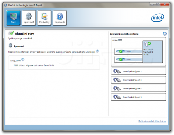 Intel Rapid - probíhá migrace dat