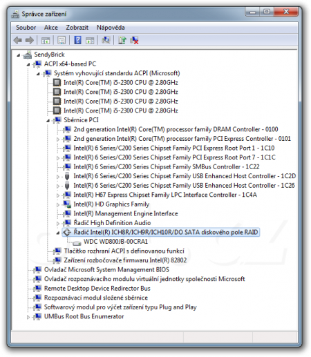 Gigabyte GA-H67MA-UD2H: správce zařízení Windows 7 před instalací RAID ovladače RST od Intelu