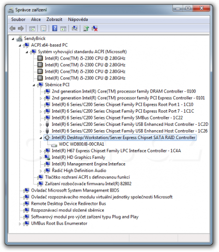 Gigabyte GA-H67MA-UD2H: správce zařízení Windows 7 po instalaci RAID ovladače RST od Intelu