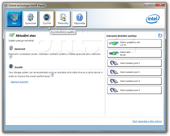 Intel Rapid Storage: ikona Zrychlení