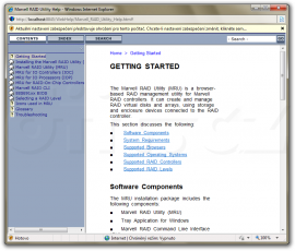 Přístup k Marvell Storage Utility - Nápověda v Internet Exploreru