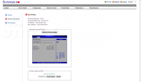 Supermicro - vzdálená správa - System Summary