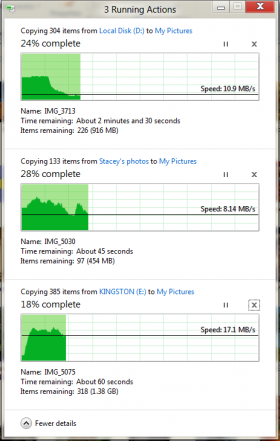Kopírování ve Windows 8 - detail tří procesů