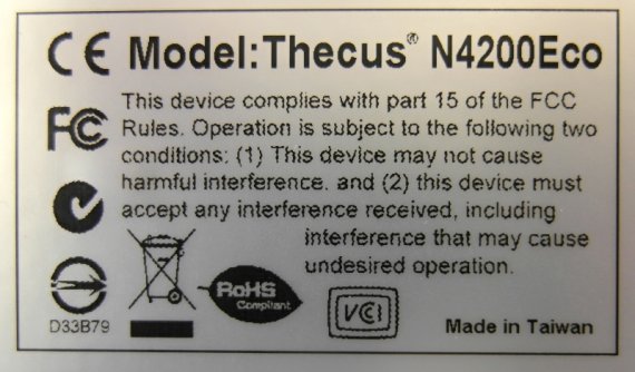 Thecus N4200ECO - výrobní štítek