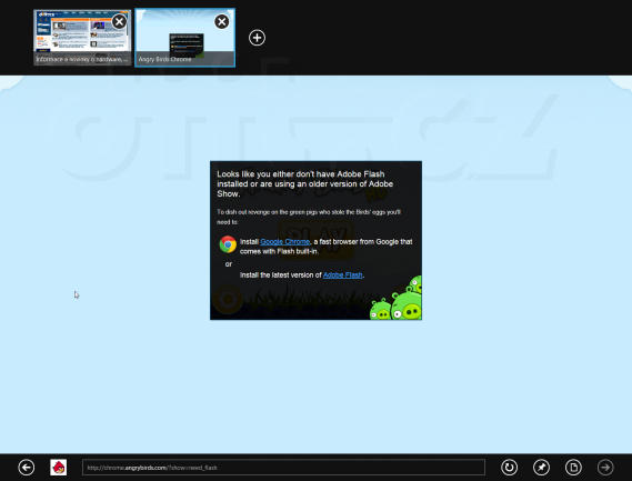 Angry Birds (Chrome) v Metro-Internet Exploreru - nefunkční Flash