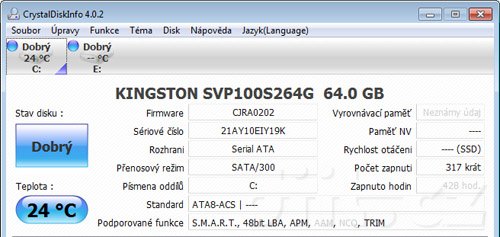 Kingston SSDNow V+ 64GB - CrystalDiskInfo