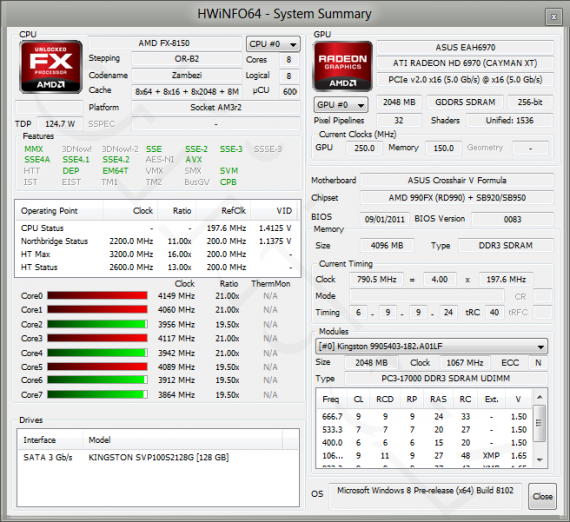 HWiNFO64 - AMD FX-8150 + ASUS Crosshair V Formula + Radeon HD 6970