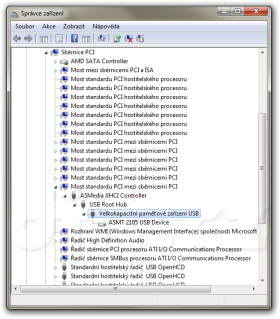 Klasický USB Mass Storage driver ve správci zařízení (Windows 7)