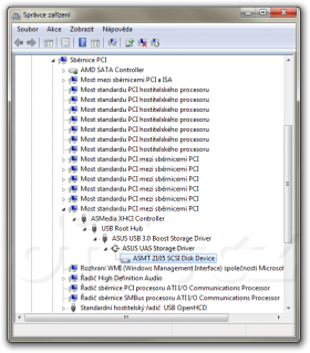 MCCI (ASUS USB 3.0 Boost) UASP driver ve správci zařízení (Windows 7)