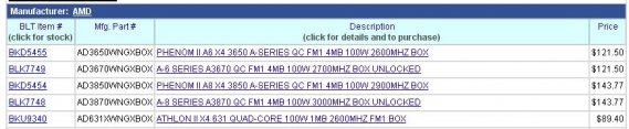 AMD Llano A8-3870K a A6-3670K ceník
