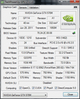 MSI GT780DX, GPU-Z