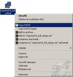 CopyToDVD - pravé tlačítko myši