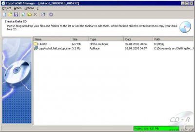 CopyToDVD - vypalování dat v programu