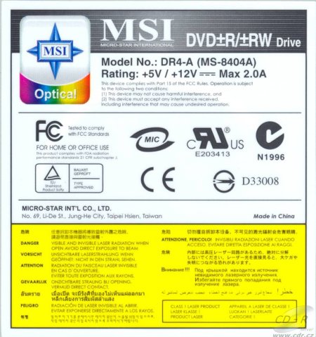 MSI DR4-A (8404A) - výrobní štítek
