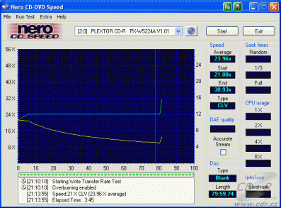 Plextor PX-W5224TA - CDspeed zápis CD-RW 24× Ultra Speed