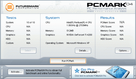 PCMark04 - úvodní obrazovka