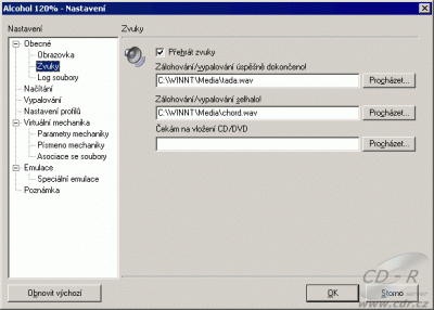 Alcohol 120% - nastavení obecné - zvuky