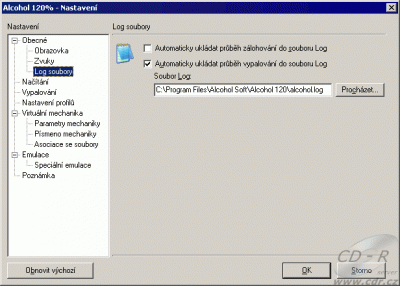 Alcohol 120% - nastavení obecné - log soubory