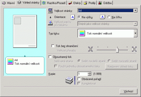 Nastavení tisku - vzhled stránky
