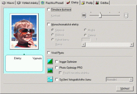 Nastavení tisku - efekty