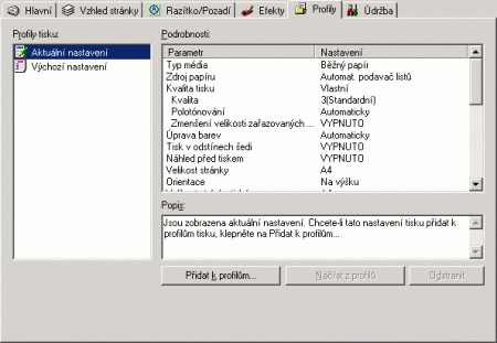 Nastavení tisku - profily