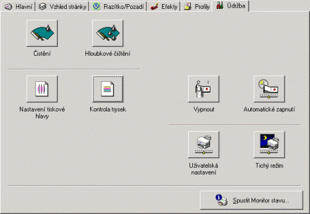Nastavení tisku - údržba