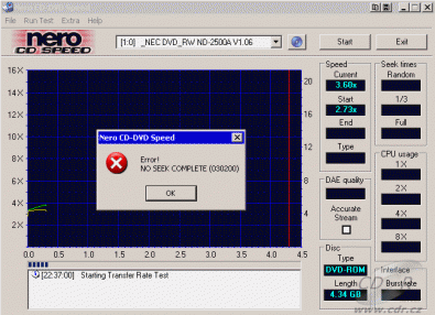 NEC ND-2500A CDspeed čtení DVD+R data