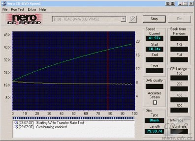 Teac DV-W58G - CDspeed Overburn v reálu