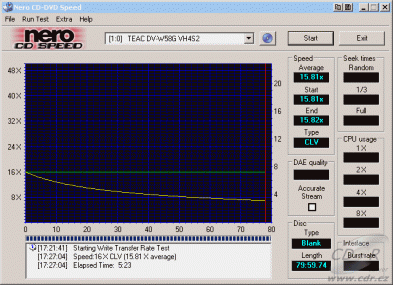 Teac DV-W58G - CDspeed zápis CD-RW 16×