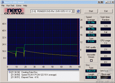 Pioneer DVR-A07XLA - CDspeed zápis na CD-RW 32×